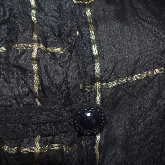 URU Black and Gold Silk Tunic Top Dress Button Front Lightweight Long Sleeves XL - Picture 4 of 11